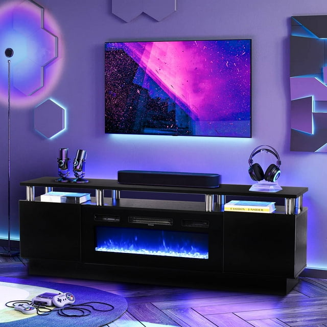 Sunmthink Deluxe Fireplace TV Stand with LED & Remote, Fits up to 80