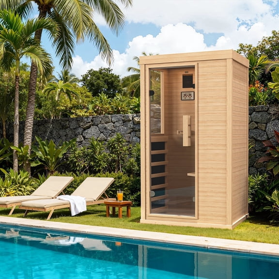 Dateyes Full Spectrum Infrared Sauna ,  1-Person Home Sauna 850W Hemlock Wood Spa with Resonance Speaker & Tempered Glass