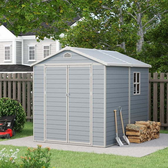 Sunmthink Lockable Resin Storage Shed, 83.46" x 77.17" x 95.67", Gray