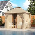thumbnail image 1 of Sunmthink Outdoor Gazebo for Patio 10'x10', Metal Frame Canopy with Double Roofs, Heavy Duty Party Tent and Shelter with Mosquito Netting and Privacy Screen for Backyard,Garden,Deck (Beige), 1 of 8