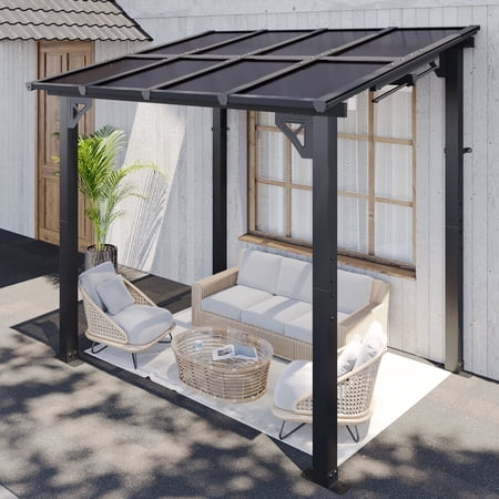 Sunmthink Hardtop Gazebo for Patio 6' x 8', Small Wall-Mounted Lean to Gazebo Pergola with Roof
