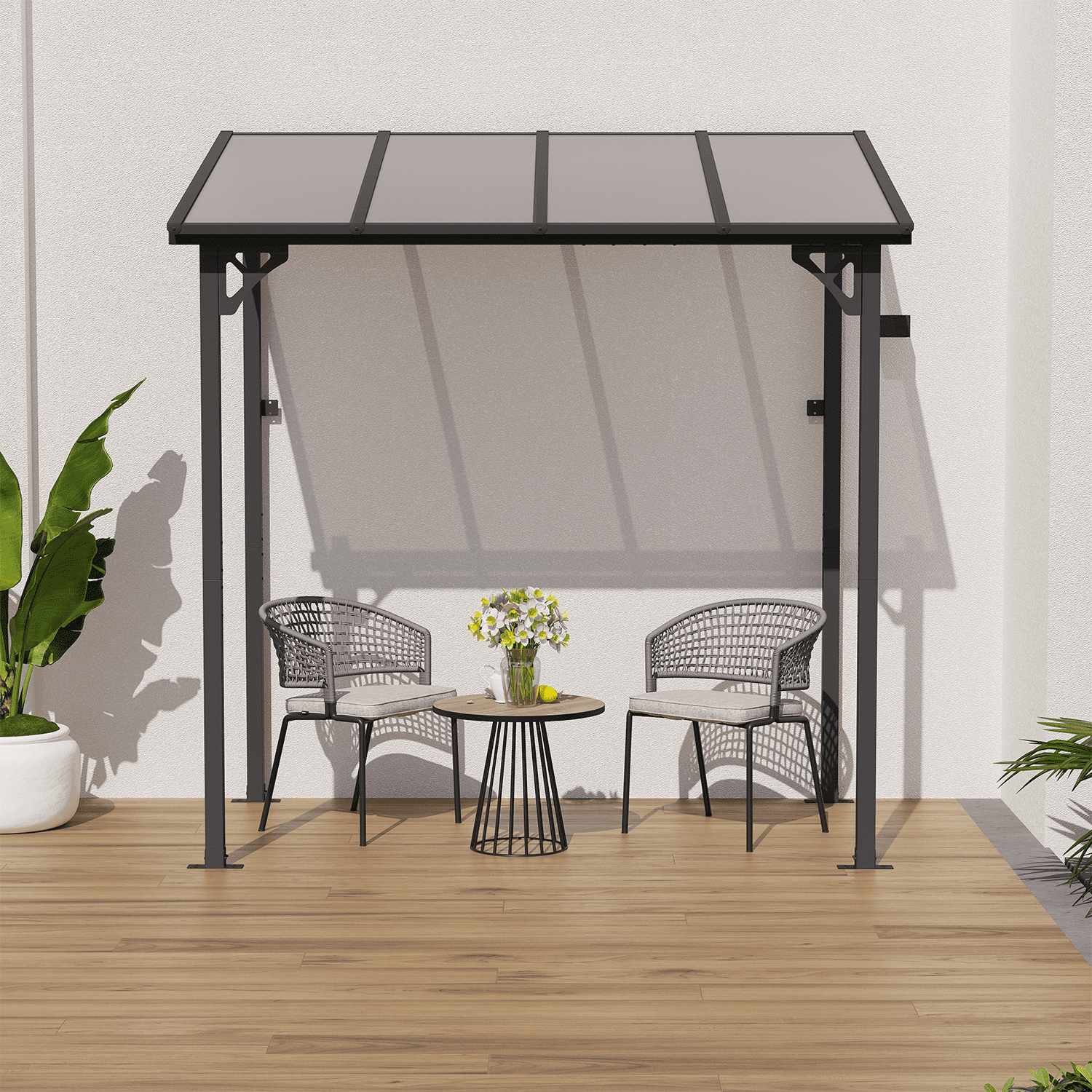 BaPiPro Outdoor Hardtop Gazebo for Patio 8' x 5', Wall-Mounted Lean to Gazebo Pergola with Roof