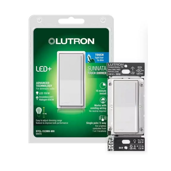 Lutron Sunnata STCL-153MH-W, White, Illuminated Touch Light Dimmer & Switch, 1 Piece