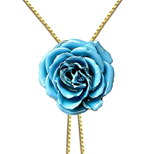 Sunne Tropical 1 Real Rose Pendant Necklace 18 Inch Mini 1.5 2.25 Inch Cute Flower Jewelry Roses Preserved Resin Pendants Necklaces Gold Plated