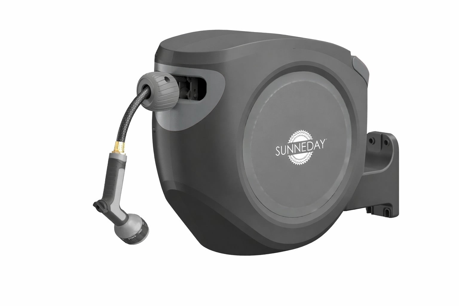Sunneday 100ft Retractable Hose Reel 5/8 | Automatic Retractable Hose Reel w/Wall Mount | Easy to Assemble Water Hose Reel w/Flexible Swivel Mount | Retractable Garden Hose Reel (100ft.Black/Gray)