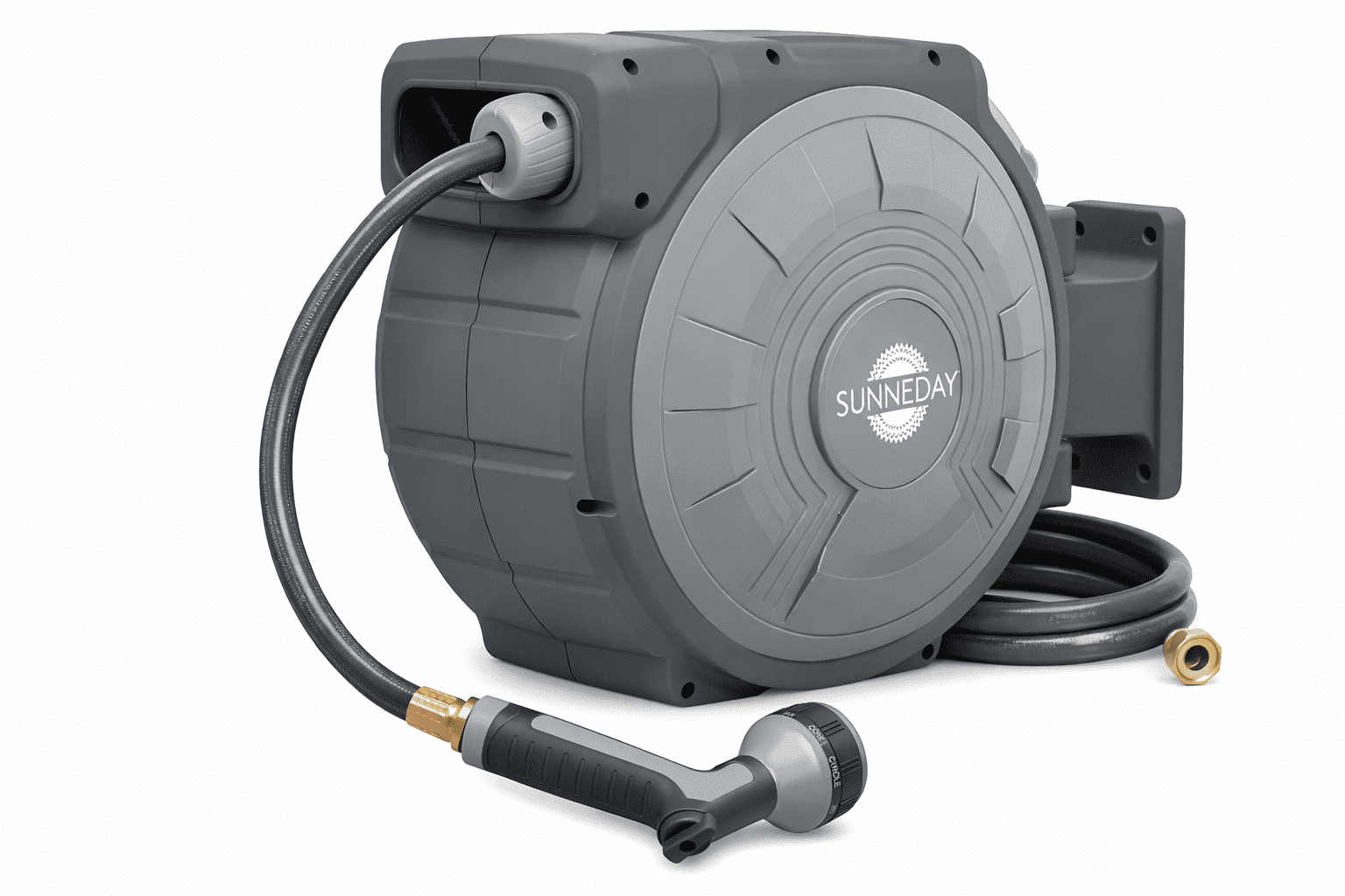 Sunneday 100ft Retractable Hose Reel 5/8 | Automatic Retractable Hose Reel w/Wall Mount | Easy to Assemble Water Hose Reel w/Flexible Swivel Mount | Retractable Garden Hose Reel (100ft.Black/Gray)