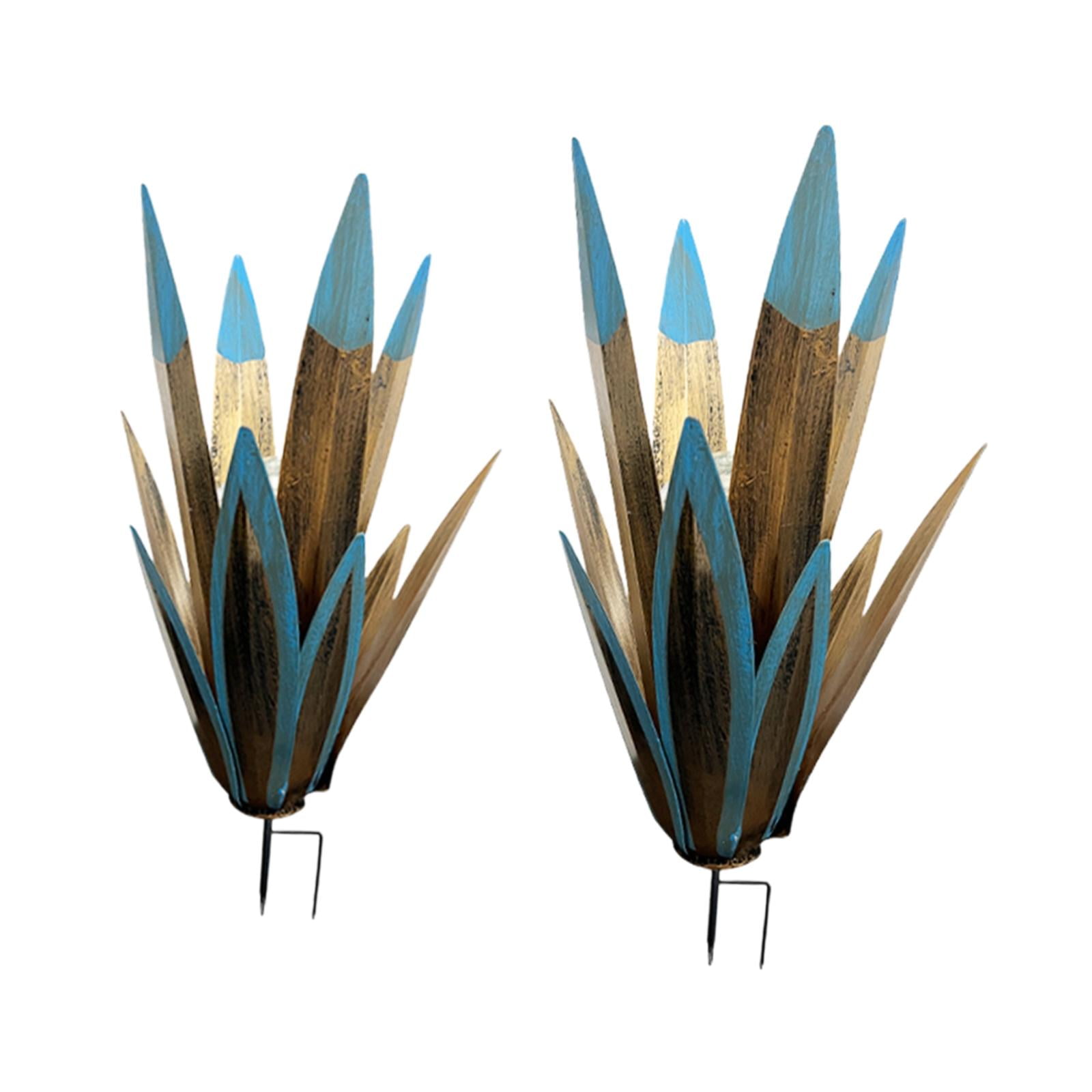 SunniMix 2 Pieces Metal Agave Plant Outdoor Decor with Solar Round Light for Yard Lawn
