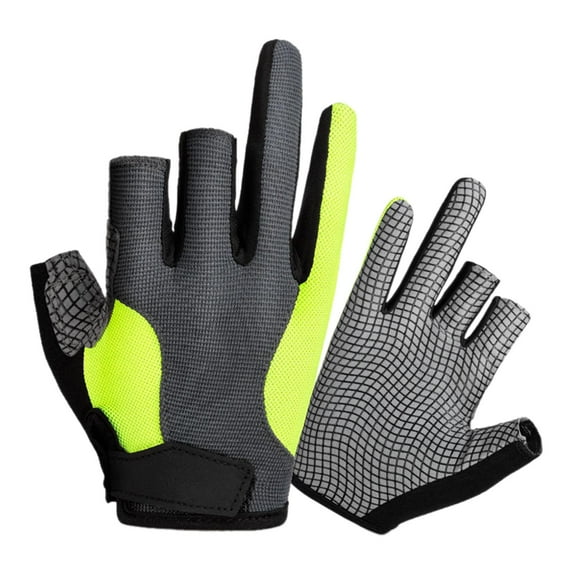 SunniMix 3 Cut Finger Gloves Finger Protection Non-Slip Breathable Cycling Gloves ens GrayFluorescentGreen