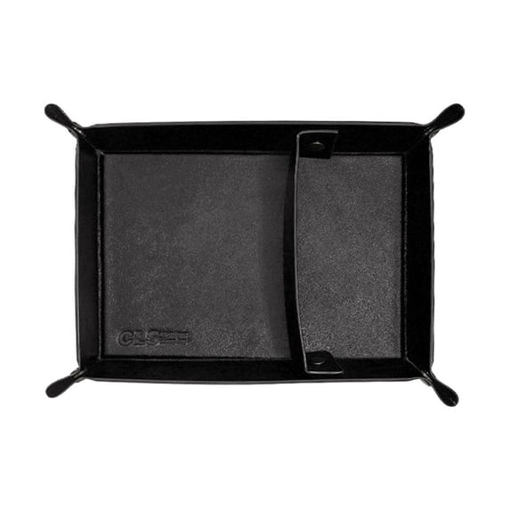 SunniMix PU Leather Storage Tray Jewelry Tray Folding Bedside Vanity Tray Desktop Organizer Tray Catchall Tray for Wallet Phone Travel Black
