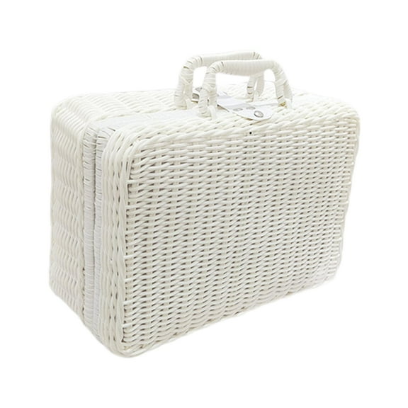 SunniMix Picnic Basket,Rattan Suitcase Box,Prop Bin, Lunch Box,Vintage Rattan Handbag for M