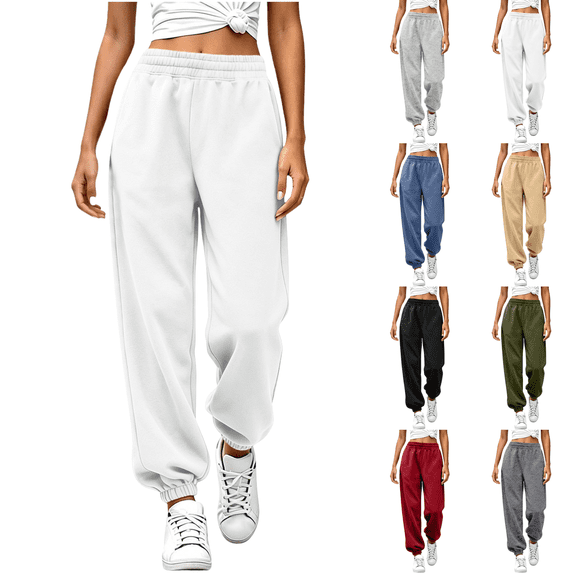 Sunnin Joggers for Women with Pockets Elastic Waist Athletic Running Workout Banded pants