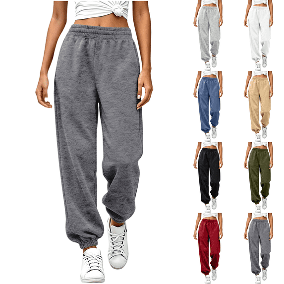 Sunnin Joggers for Women with Pockets Elastic Waist Athletic Running Workout Banded pants