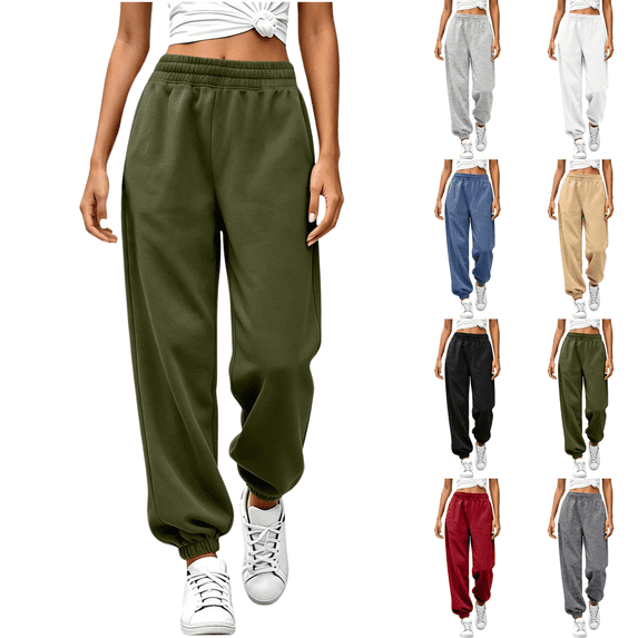 Sunnin Joggers for Women with Pockets Elastic Waist Athletic Running Workout Banded pants