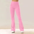 thumbnail image 1 of Sunnin Solid Color Fleece Lined Pants High Waist Yoga Workout Stretch Flare Leg Winter Wear, 1 of 8