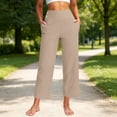 thumbnail image 1 of Sunnin Solid Color High Waist Pants Elastic Waist with Pockets Cropped Casual Everyday Wear, 1 of 6