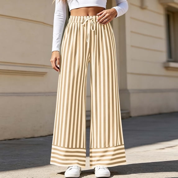 Sunnin Striped Drawstring Waist Pants with Pockets Straight Leg Relaxed Fit Casual Wear