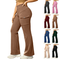 thumbnail image 1 of Sunnin Women Cargo Flare Pants Solid Color Fleece Lined Casual Lounge Pants with Pockets, 1 of 6