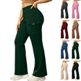 thumbnail image 1 of Sunnin Women Cargo Flare Pants Solid Color Fleece Lined Casual Lounge Pants with Pockets, 1 of 6