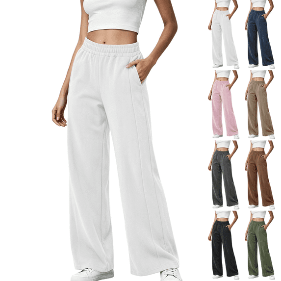 Sunnin Women High Waist Corduroy Wide Leg Pants Casual Stretchy Cotton Lounge Pants with Pockets