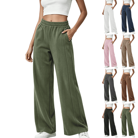 Sunnin Women High Waist Corduroy Wide Leg Pants Casual Stretchy Cotton Lounge Pants with Pockets