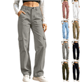 thumbnail image 1 of Sunnin Women Solid Color Button Elastic Waist Cargo Pants Casual Loose Hiking Lounge Pants with Pockets, 1 of 8