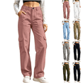 thumbnail image 1 of Sunnin Women Solid Color Button Elastic Waist Cargo Pants Casual Loose Hiking Lounge Pants with Pockets, 1 of 8