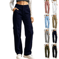 thumbnail image 1 of Sunnin Women Solid Color Button Elastic Waist Cargo Pants Casual Loose Hiking Lounge Pants with Pockets, 1 of 8