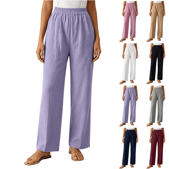 Sunnin Women's Elastic High Waist Straight Leg Lounge Trousers Lightweight Casual Pants