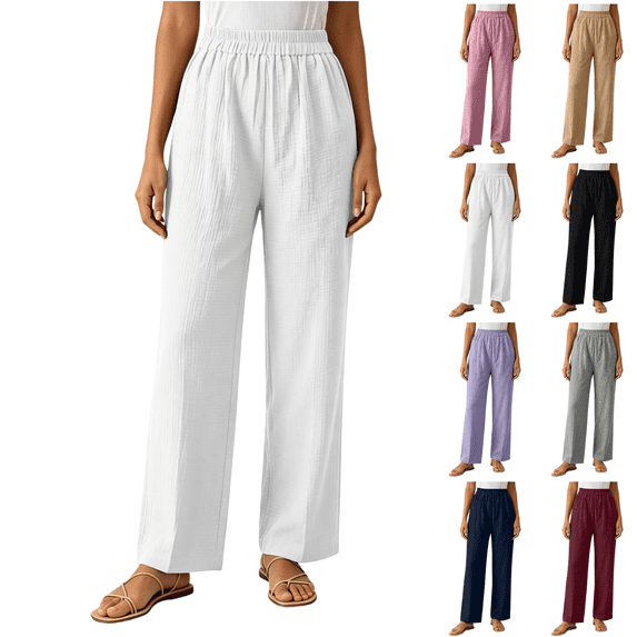 Sunnin Women's Elastic High Waist Straight Leg Lounge Trousers Lightweight Casual Pants