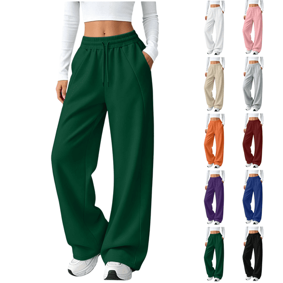 Sunnin Women's Loose Wide Leg Joggers Drawstring High Waist Straight Athletic Pants with Side Pockets Casual Lounge Trousers
