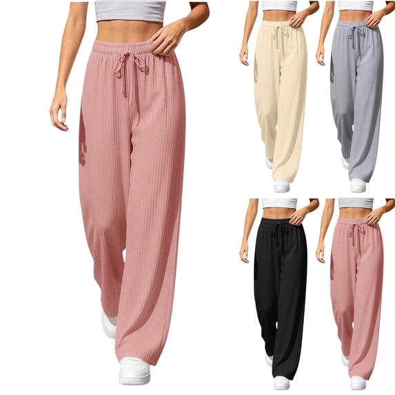 Sunnin Women's Pants Casual Wide Leg Trousers Drawstring Elastic Waist Relaxed Fit with Side Pockets
