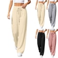thumbnail image 1 of Sunnin Women's Pants Casual Wide Leg Trousers Drawstring Elastic Waist Relaxed Fit with Side Pockets, 1 of 1