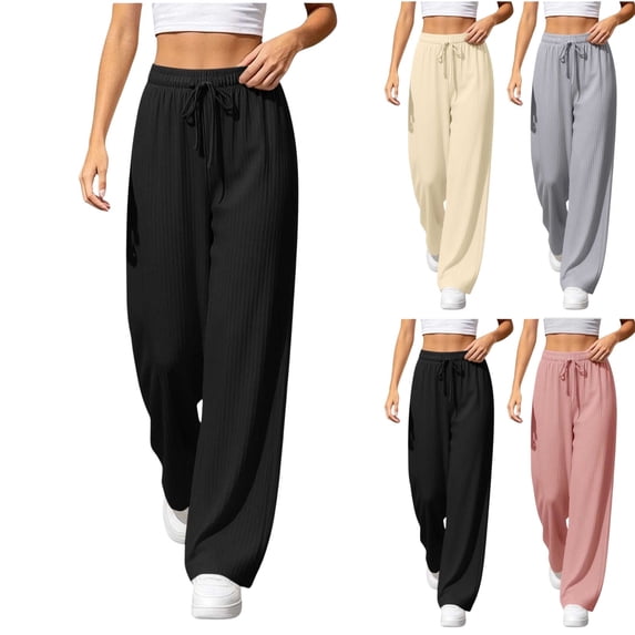 Sunnin Women's Pants Casual Wide Leg Trousers Drawstring Elastic Waist Relaxed Fit with Side Pockets