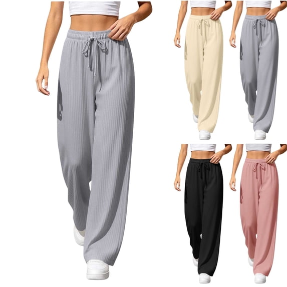 Sunnin Women's Pants Casual Wide Leg Trousers Drawstring Elastic Waist Relaxed Fit with Side Pockets