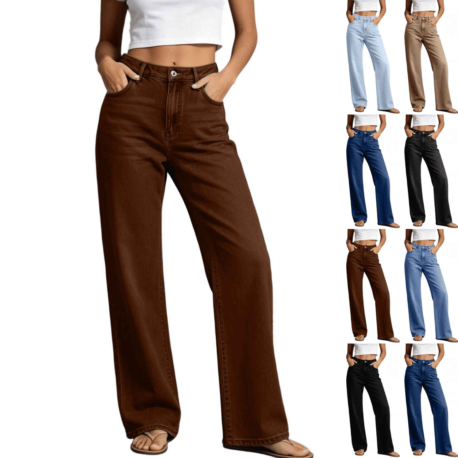 Sunnin Women's Solid Color Denim Jeans Pants High Waist Button Zip Fly ...
