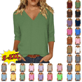 thumbnail image 1 of Sunnin Women's V Neck T Shirts Solid Color 3/4 Length Sleeve Tops for Women Casual Loose Fit Base Tees Size S-5XL, 1 of 7