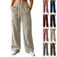 thumbnail image 1 of Sunnin Womens Corduroy Cargo Pants Drawstring Waist High Rise Wide Leg Pants with Pockets, 1 of 8
