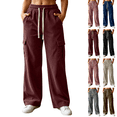 thumbnail image 1 of Sunnin Womens Corduroy Cargo Pants Drawstring Waist High Rise Wide Leg Pants with Pockets, 1 of 8