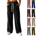 thumbnail image 1 of Sunnin Womens Corduroy Cargo Pants Drawstring Waist High Rise Wide Leg Pants with Pockets, 1 of 8