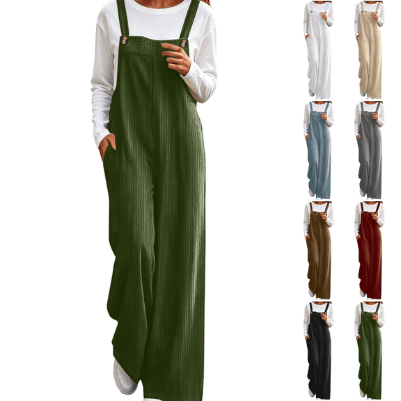 Sunnin Womens Corduroy Overalls Adjustable Straps Wide Leg Bib Jumpsuit with Pockets