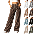 thumbnail image 1 of Sunnin Womens Cotton Corduroy Wide Leg Pants High Waist Contrast Drawstring Side Pockets Casual Lounge Trousers, 1 of 7