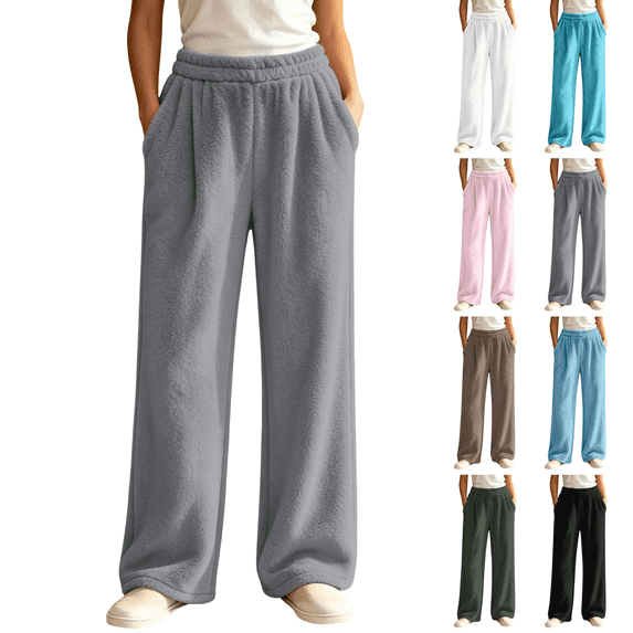 Sunnin Womens Fleece Lounge Pants with Pockets Elastic Waist Cozy Winter Pajama Bottoms