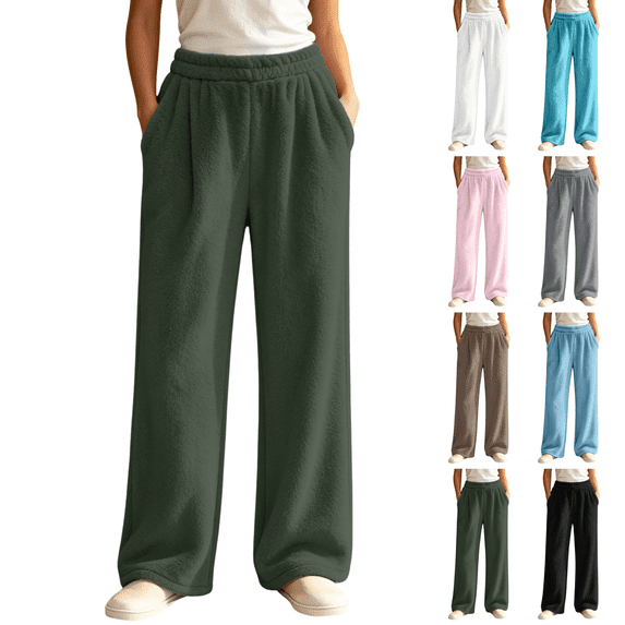 Sunnin Womens Fleece Lounge Pants with Pockets Elastic Waist Cozy Winter Pajama Bottoms