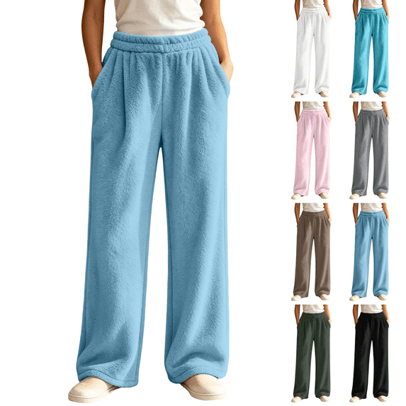 Sunnin Womens Fleece Lounge Pants with Pockets Elastic Waist Cozy Winter Pajama Bottoms