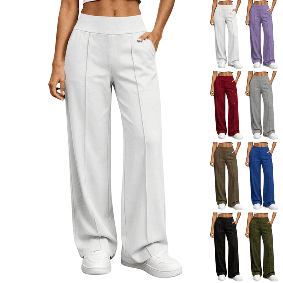 Sunnin Womens Front Seam Sweatpants Wide Leg Pull On Elastic Waist Side Pockets Casual Athletic Trousers