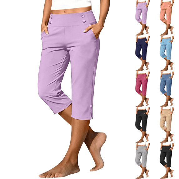 Sunnin Womens High Waist Golf Capri Pants with Pockets Stretch Lightweight Work Trousers