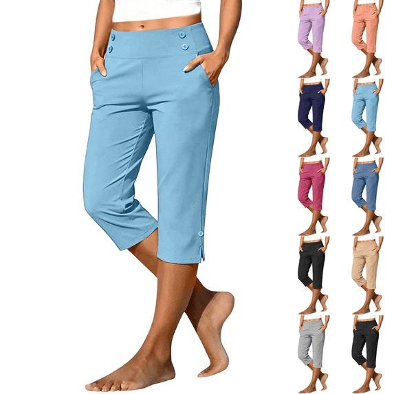 Sunnin Womens High Waist Golf Capri Pants with Pockets Stretch Lightweight Work Trousers