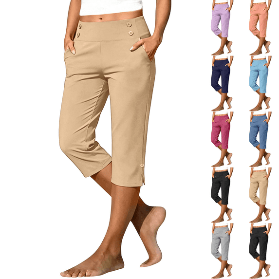 Sunnin Womens High Waist Golf Capri Pants with Pockets Stretch Lightweight Work Trousers