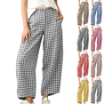 thumbnail image 1 of Sunnin Womens High Waist Plaid Wide Leg Pants with Pockets Button Front Curved Cropped Trousers, 1 of 8