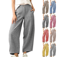 thumbnail image 1 of Sunnin Womens High Waist Plaid Wide Leg Pants with Pockets Button Front Curved Cropped Trousers, 1 of 8